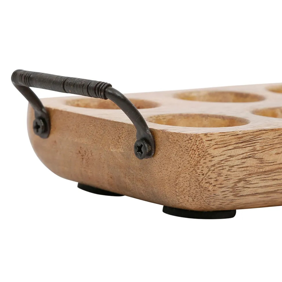 Porte 6 œufs en manguier et fer naturel - Campagne