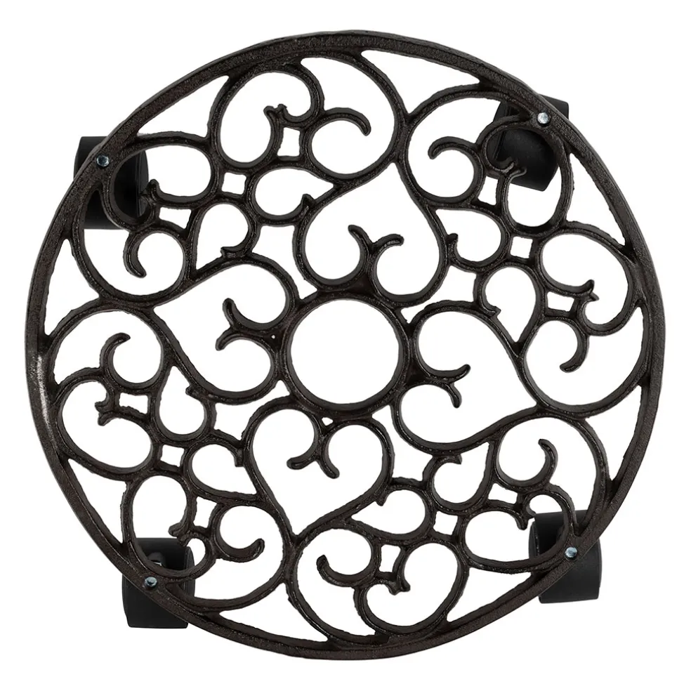 Porte plante 4 roues en fonte brun d31.5cm - Rhodonea