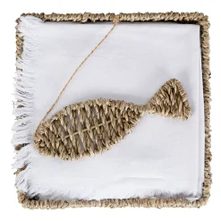 Porte serviettes en jonc de mer naturel et fer poisson - borneo