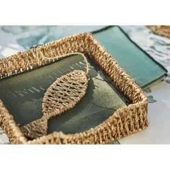 Porte serviettes en jonc de mer naturel et fer poisson - borneo