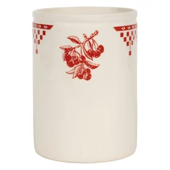 Porte ustensiles en faience blanc et rouge - damier
