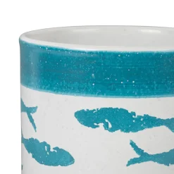 Porte ustensiles poisson turquoise d13.5xh17cm en terre cuite - corfou