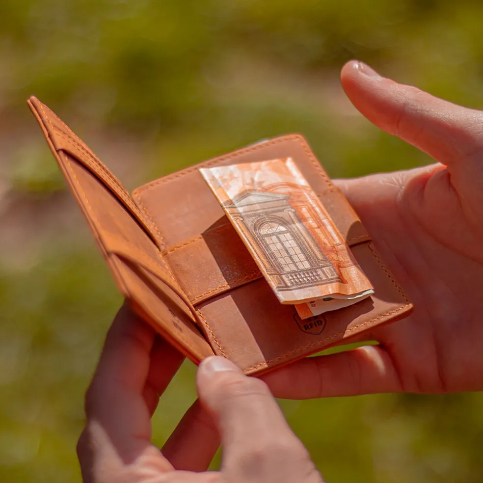 Portefeuille magic handy en cuir cognac