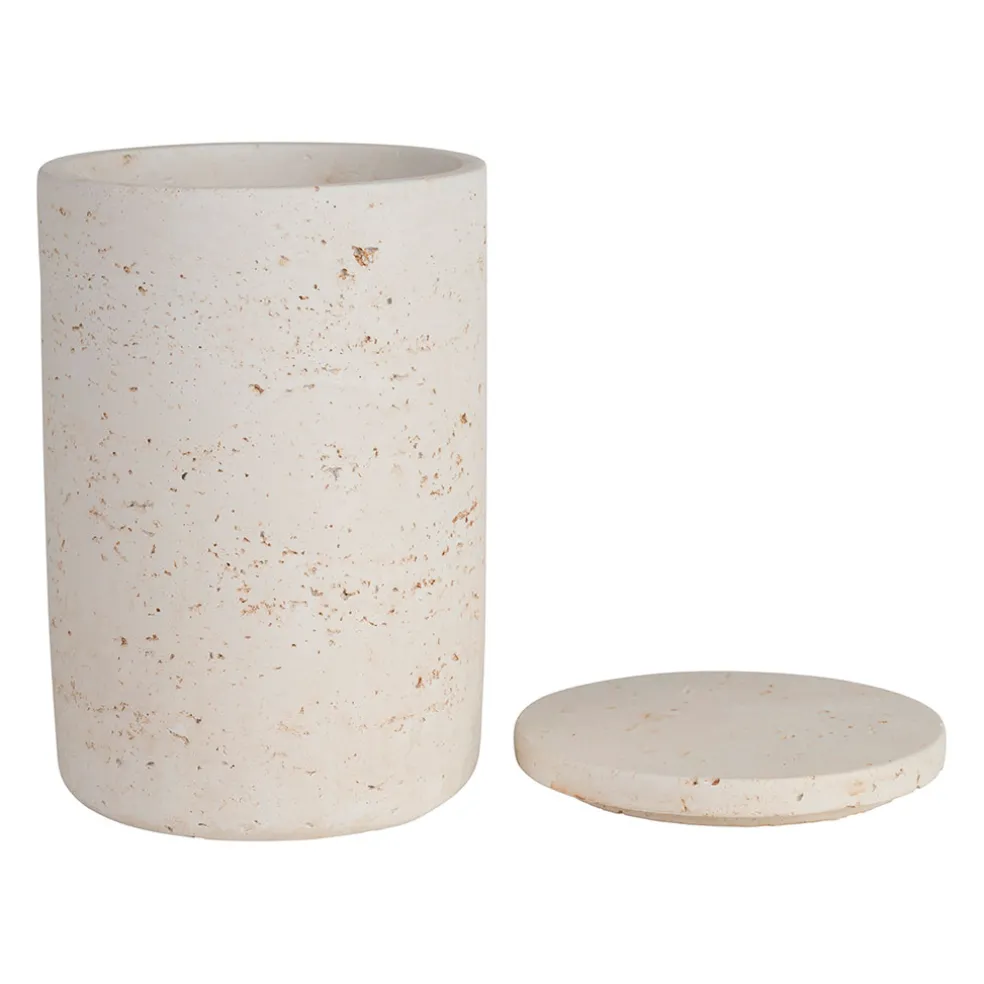 Pot avec couvercle en ciment écru moucheté h16.5cm - Organic