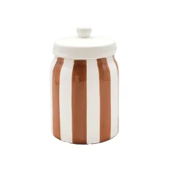Pot avec couvercle en dolomite rayé marron et blanc