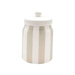Pot avec couvercle en dolomite rayé sable et blanc