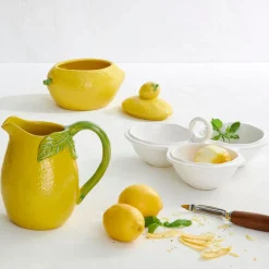 Pot citron avec couvercle en grès jaune - Citron