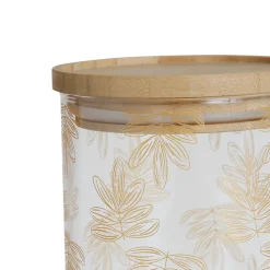 Pot Flaural doré en verre avec couvercle en bambou D9.5Xh11Cm (modèle moyen)