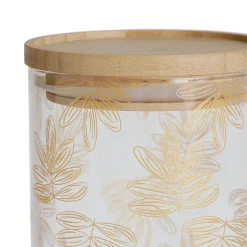 Pot Flaural doré en verre avec couvercle en bambou D9.5Xh21Cm (grand modèle)