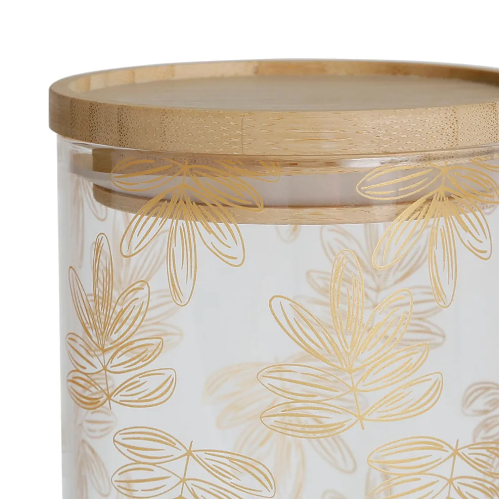 Pot Flaural doré en verre avec couvercle en bambou D9.5Xh21Cm (grand modèle)