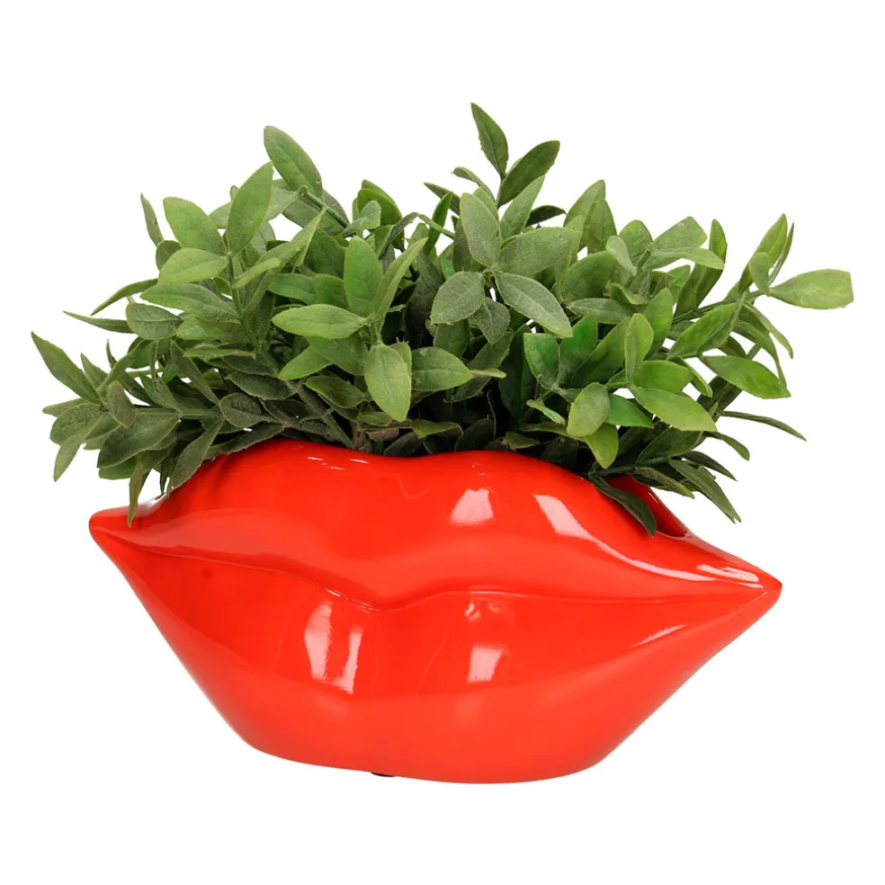 Pot lèvre rouge en polyrésine h12.5cm