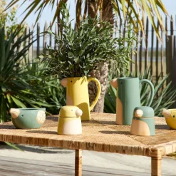 Pot oiseau avec couvercle en grès jaune - Calao