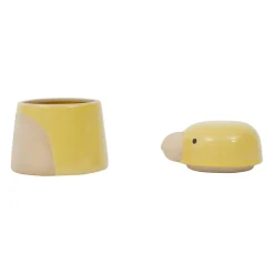 Pot oiseau avec couvercle en grès jaune - Calao