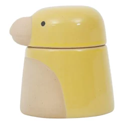 Pot oiseau avec couvercle en grès jaune - Calao