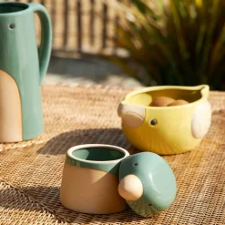 Pot oiseau avec couvercle en grès sauge - Calao