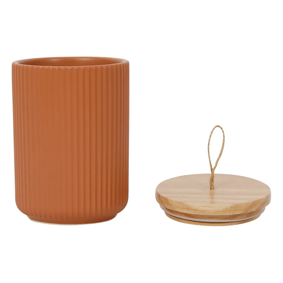 Pots x2 avec couvercle en bois terracotta et émeraude en grès - sweet leaves