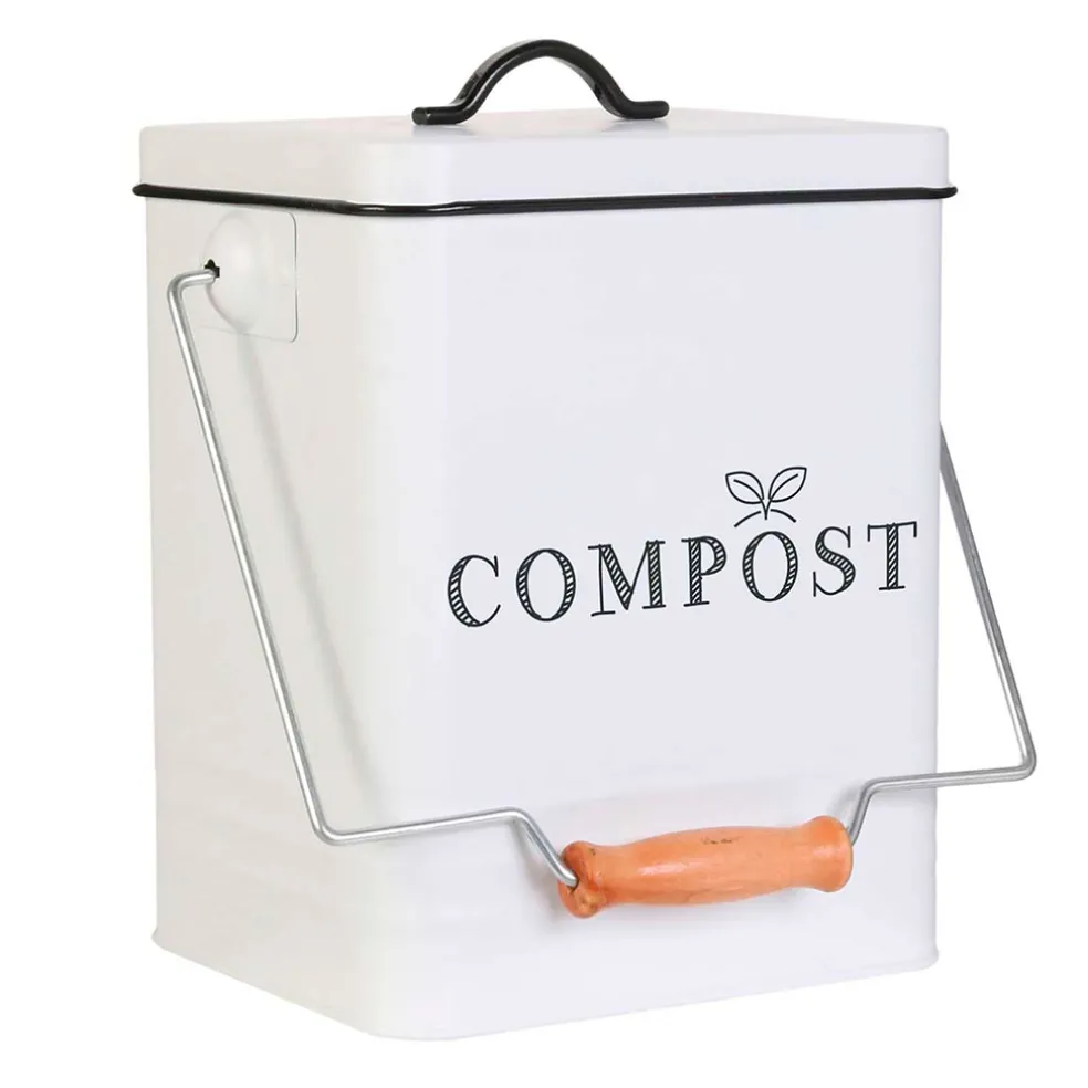 Poubelle à compost en métal blanc 5L
