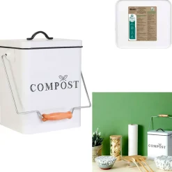 Poubelle à compost en métal blanc 5L