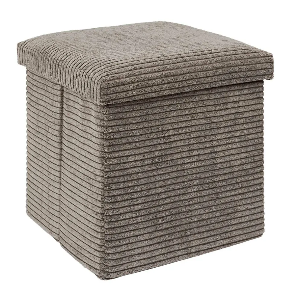 Pouf coffre pliable en tissu côtelé taupe - Scarlett