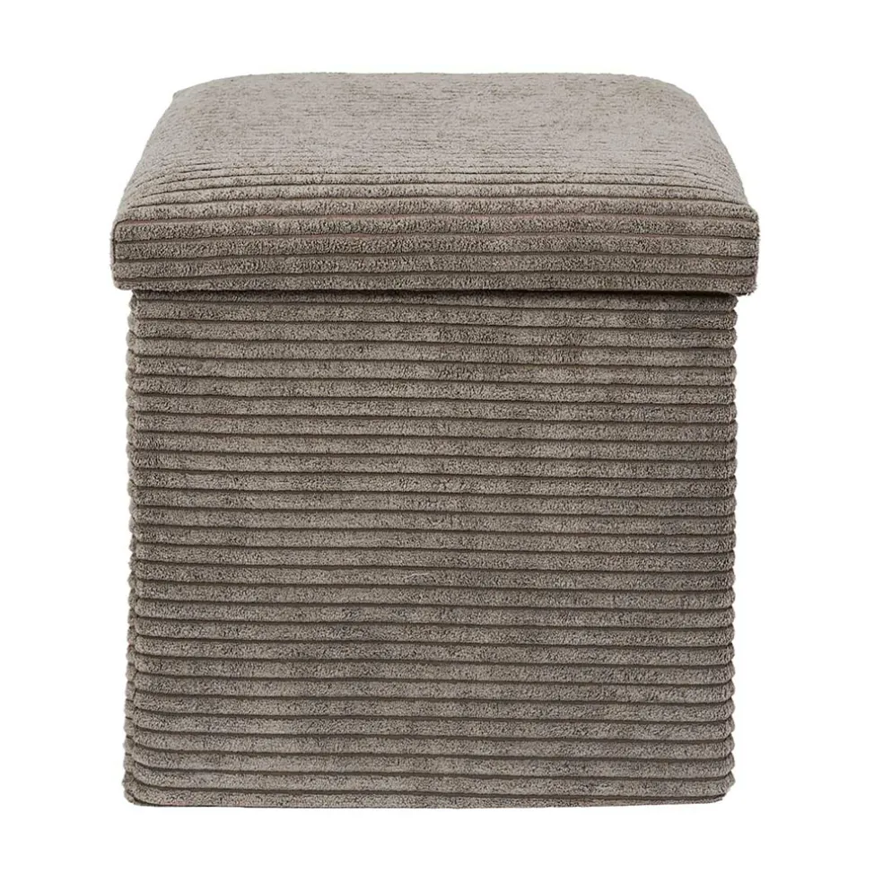 Pouf coffre pliable en tissu côtelé taupe - Scarlett