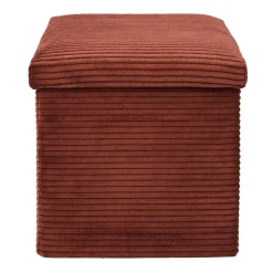 Pouf coffre pliable en tissu côtelé terracotta - Scarlett
