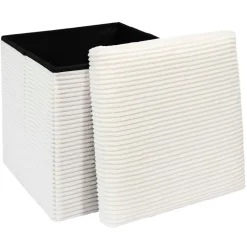 Pouf coffre pliable en tissu côtelé beige - Scarlett