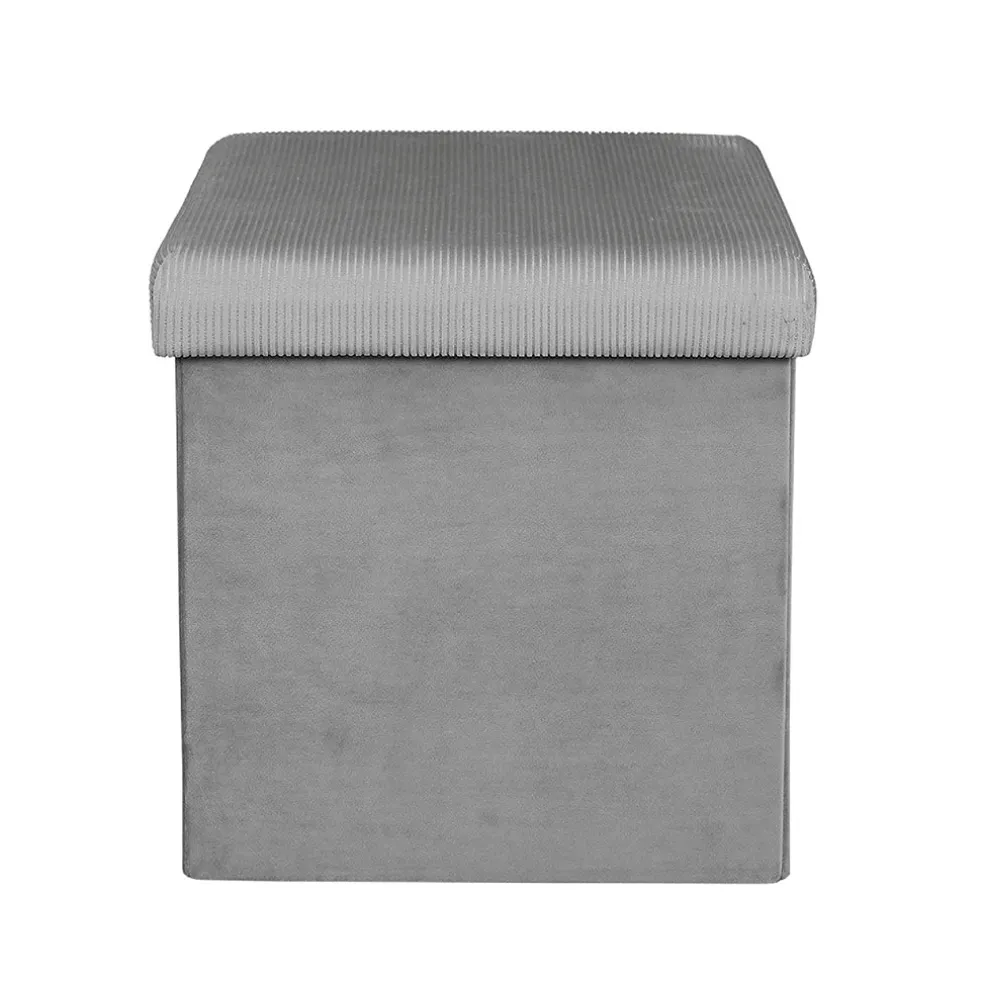 Pouf coffre pliable en velours côtelé gris - Julia
