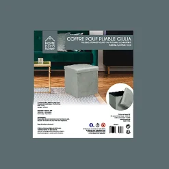 Pouf coffre pliable en velours côtelé gris - Julia