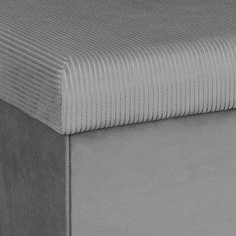 Pouf coffre pliable en velours côtelé gris - Julia