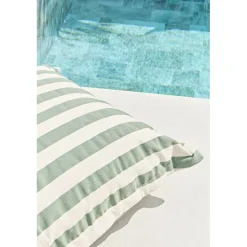 Pouf d'extérieur en tissu rayé sauge et écru 95x95cm - Sola