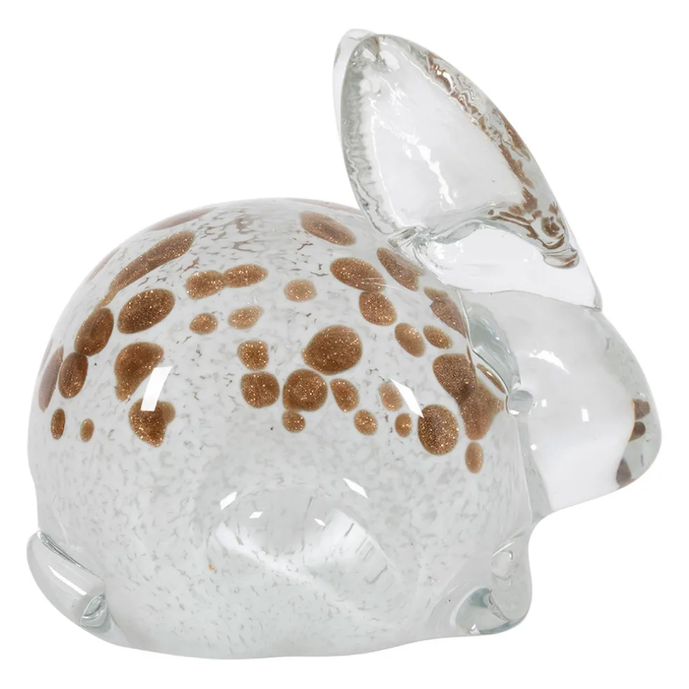 Presse papier lapin en verre blanc et doré - Garenne