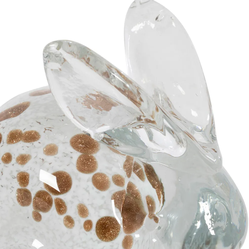 Presse papier lapin en verre blanc et doré - Garenne