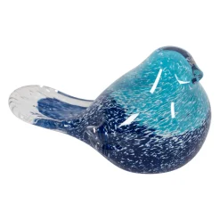 Presse papier moineau en verre bleu - Serin