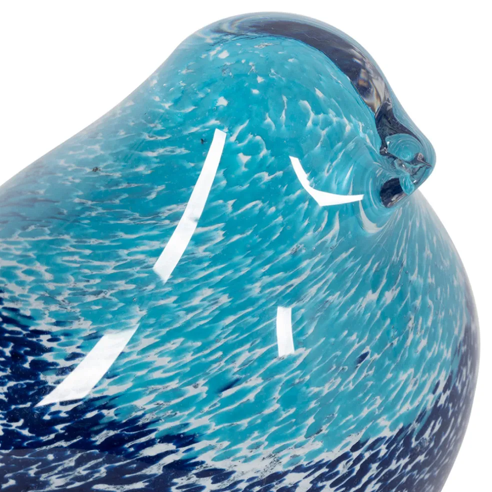 Presse papier moineau en verre bleu - Serin