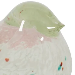 Presse papier moineau en verre vert et rose - Serin
