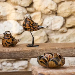 Presse papier moineau en verre noir et camel - Serin