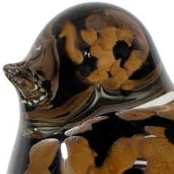 Presse papier moineau en verre noir et camel - Serin