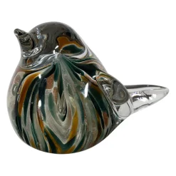 Presse papier moineau en verre émeraude et doré - Serin