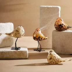 Presse papier moineau en verre beige et doré - Serin