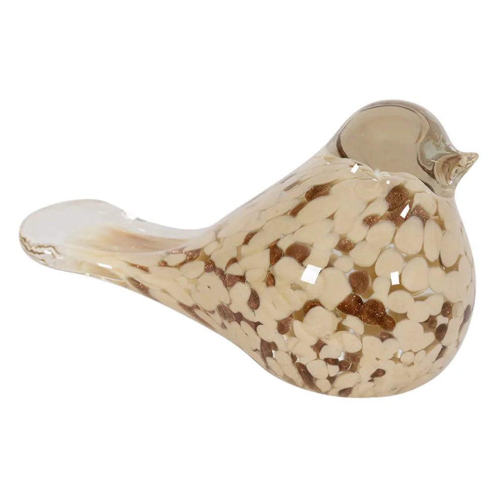 Presse papier moineau en verre beige et doré - Serin