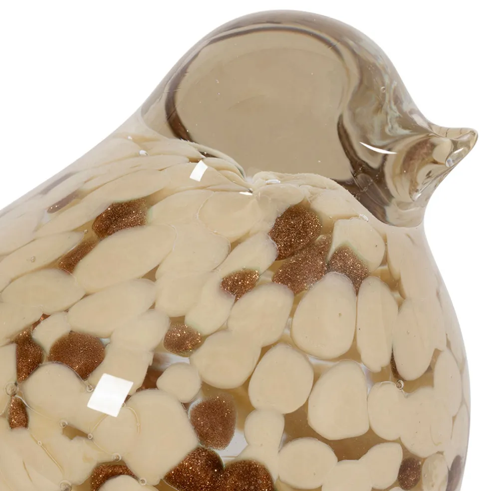 Presse papier moineau en verre beige et doré - Serin