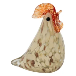 Presse-papier coq en verre beige et rouge