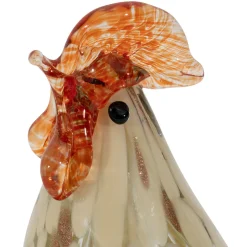 Presse-papier coq en verre beige et rouge