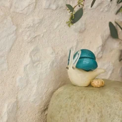 Presse-papier escargot en verre bleu et sable