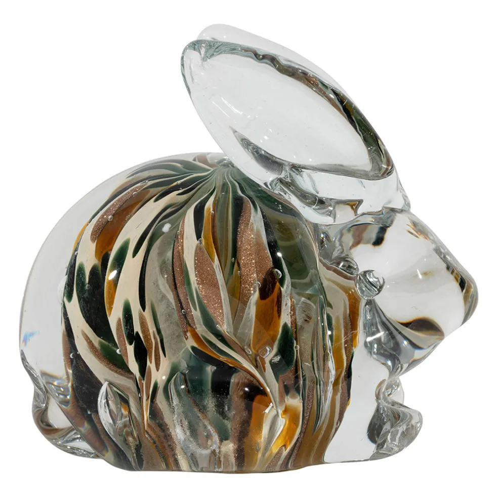 Presse-papier lapin en verre ambre et kaki
