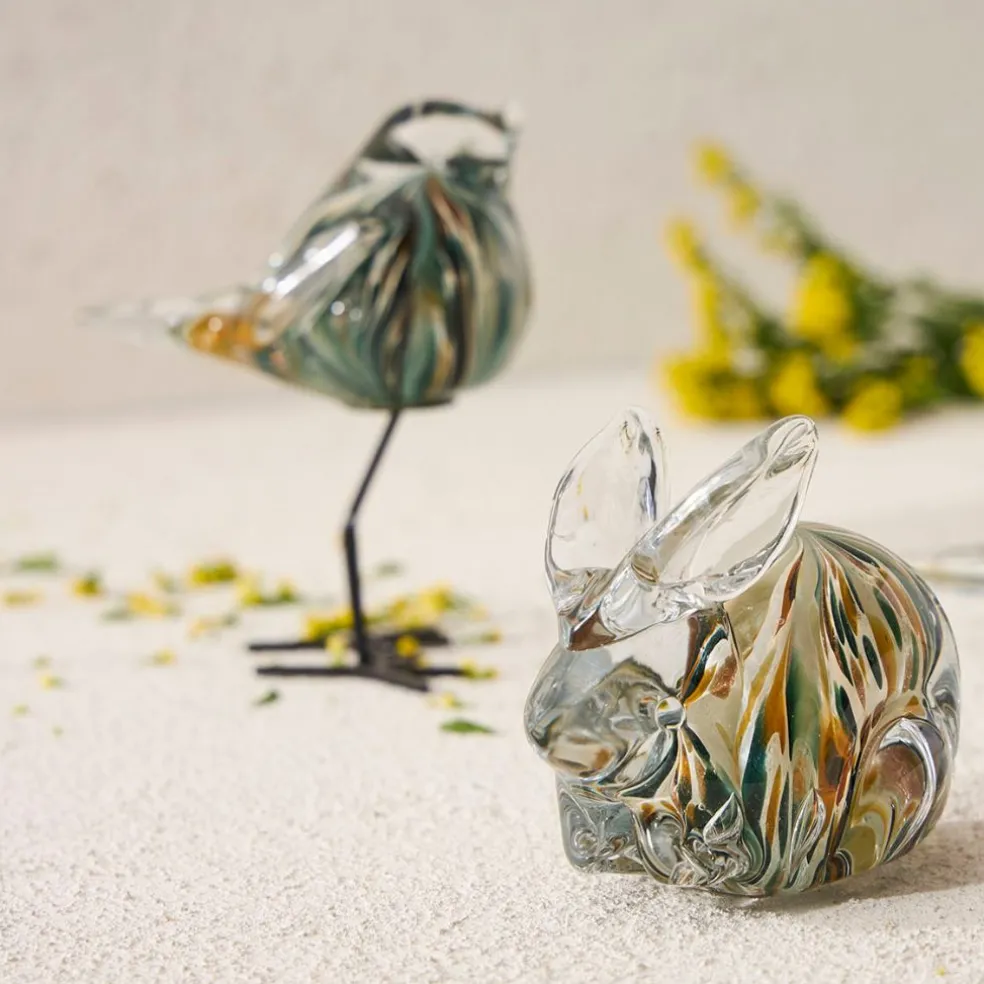 Presse-papier lapin en verre ambre et kaki