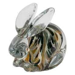 Presse-papier lapin en verre ambre et kaki