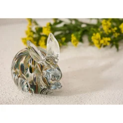 Presse-papier lapin en verre ambre et kaki