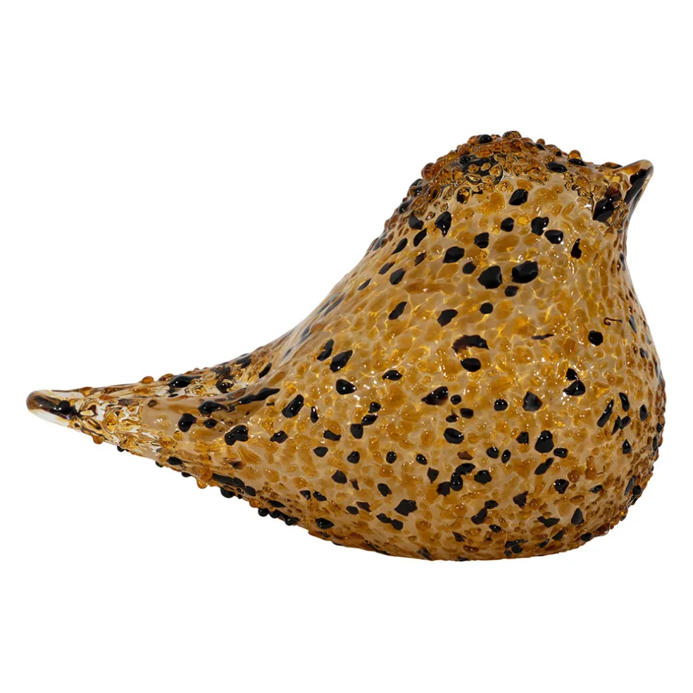 Presse-papier moineau en verre ambre et noir - Serin