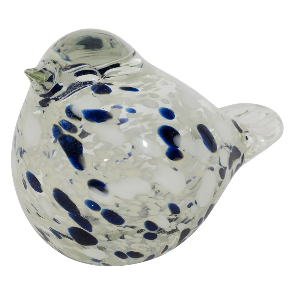 Presse-papier moineau en verre blanc et bleu pailleté - Serin